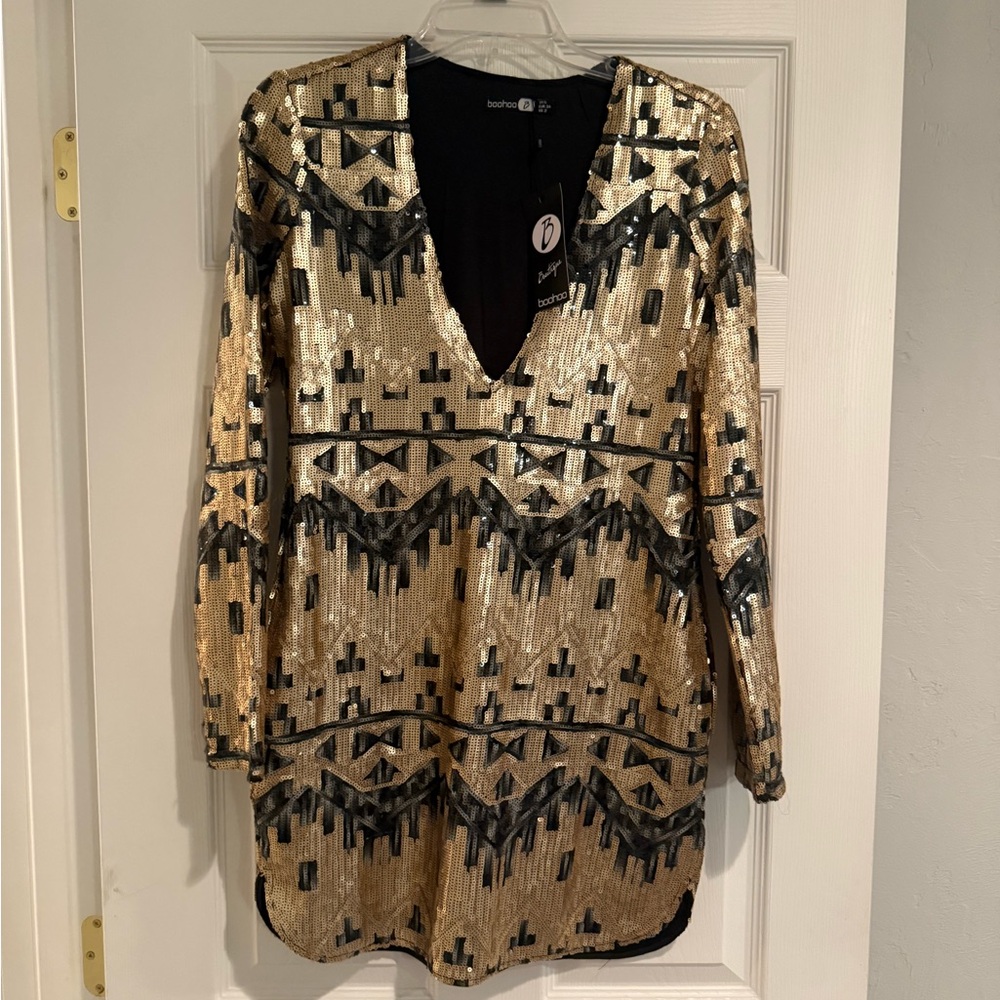 Boohoo Gold Sequin Tunic with Long Sleeves
